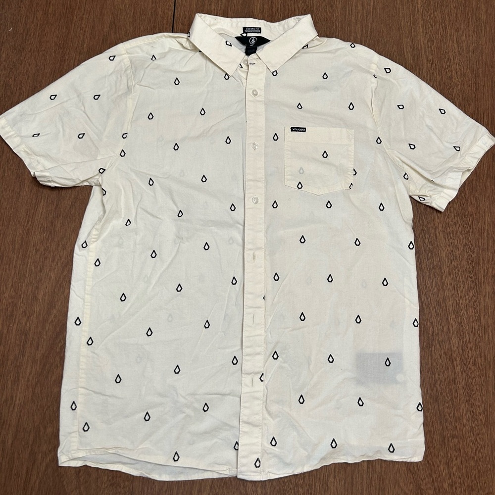 Volcom Patterson Logo Short Sleeve Shirt Mens L Cream Button Up